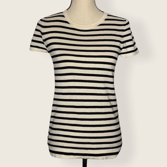 J Crew Black and White Striped 💯 Cotton Sweater - Picture 1 of 8